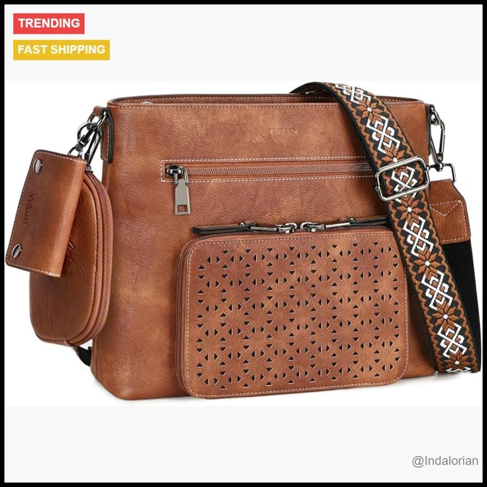 PU Leather Crossbody Bag Multi Pocket Adjustable Strap Roomy Chic Daily - Picture 1 of 7
